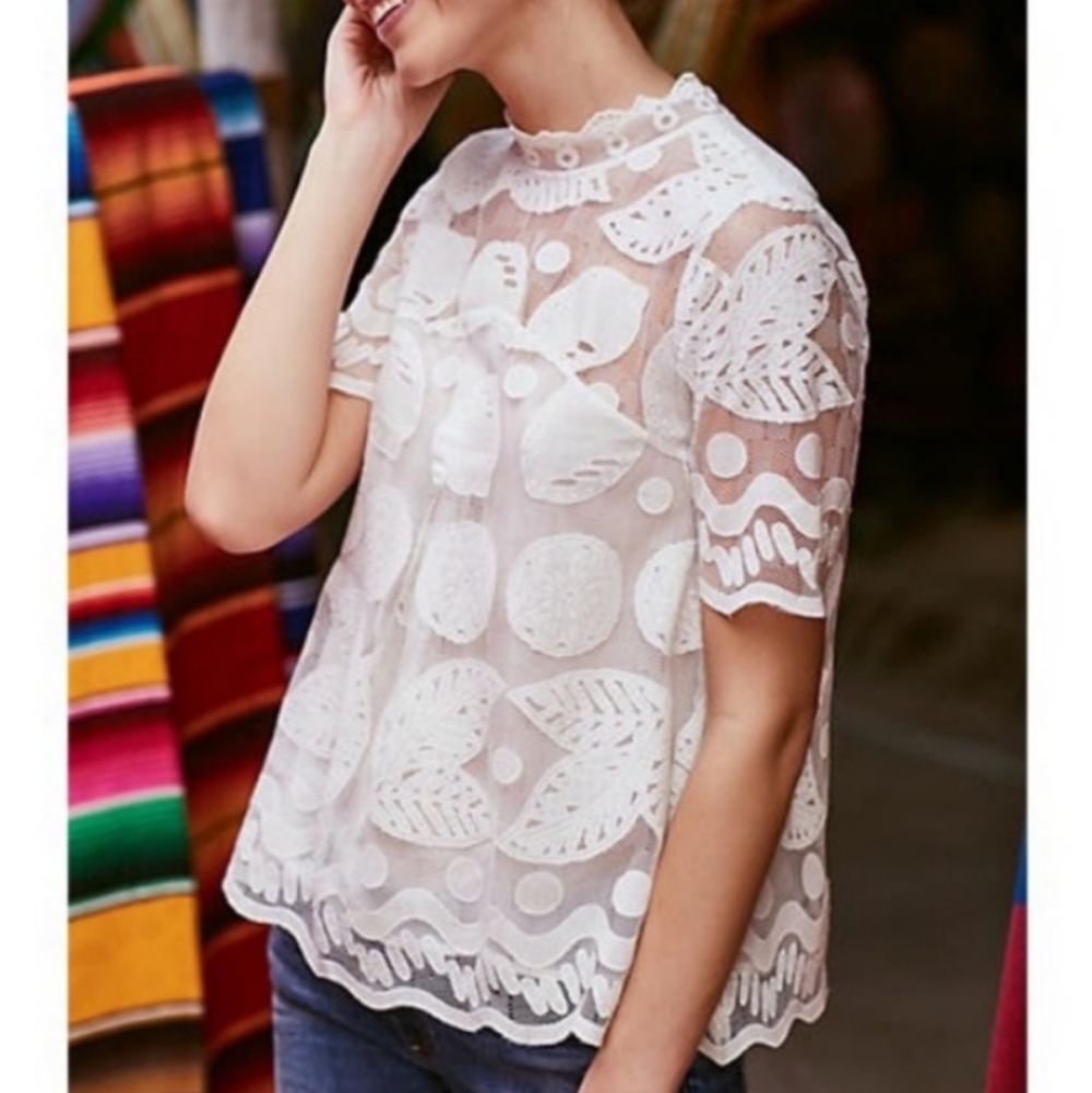 Anthropologie HD in Paris Lemon Lace Top - Picture 1 of 8